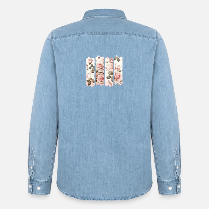 Rosenblüten Vier Panelen Rosa - Männer Jeanshemd Organic von Stanley/Stella - verwaschenes Hellblau