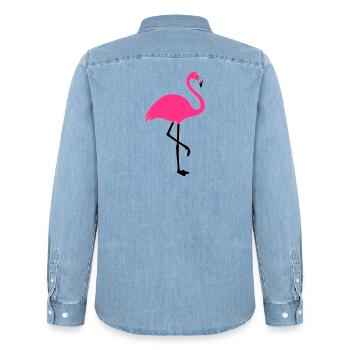 Flamingo summer sun beach - Men’s Organic Denim Shirt by Stanley/Stella - light wash - Back - AI Model Male 185 light (185cm)