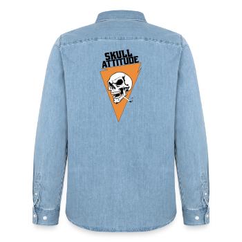 Rebell Totenschädel mit Dreieck Zigarette - Männer Jeanshemd Organic von Stanley/Stella - verwaschenes Hellblau - Hinten - AI Model Male 185 light (185cm)