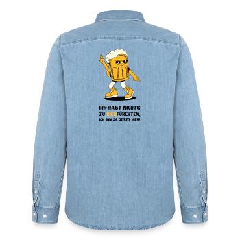 Ihr Habt Nichts Zu Bierfürchten - Männer Jeanshemd Organic von Stanley/Stella - verwaschenes Hellblau - Hinten - AI Model Male 185 light (185cm)