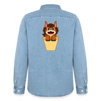 Pferd Eiswaffel - Männer Jeanshemd Organic von Stanley/Stella - verwaschenes Hellblau - Hinten - AI Model Male 185 light (185cm)
