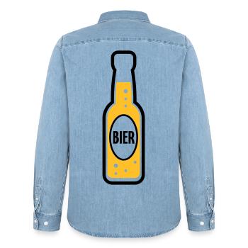 Bierflasche (Bier / Bierchen / POS 2C) - Männer Jeanshemd Organic von Stanley/Stella - verwaschenes Hellblau - Hinten - AI Model Male 185 light (185cm)