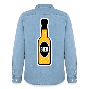 Bierflasche (Bier / Bierchen / NEG 3C) - Männer Jeanshemd Organic von Stanley/Stella - verwaschenes Hellblau - Hinten - AI Model Male 185 light (185cm)