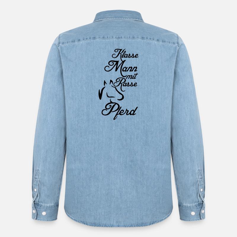Klasse Mann - Rassepferd Geschenk - Männer Jeanshemd Organic von Stanley/Stella - verwaschenes Hellblau