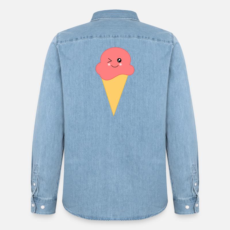 Eis Eiscreme Erdbeereis - Männer Jeanshemd Organic von Stanley/Stella - verwaschenes Hellblau