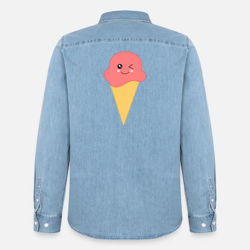 Eis Eiscreme Erdbeereis - Männer Jeanshemd Organic von Stanley/Stella - verwaschenes Hellblau