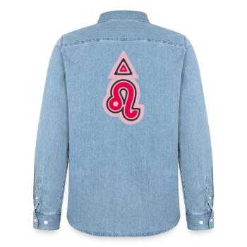 Zodiac Tribal Leo and Fire - Men’s Organic Denim Shirt by Stanley/Stella - light wash - Back - AI Model Male 185 light (185cm)
