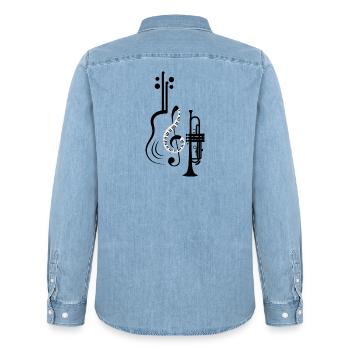 Musiknoten Musik Musiker Notenschlüssel Noten - Männer Jeanshemd Organic von Stanley/Stella - verwaschenes Hellblau - Hinten - AI Model Male 185 light (185cm)