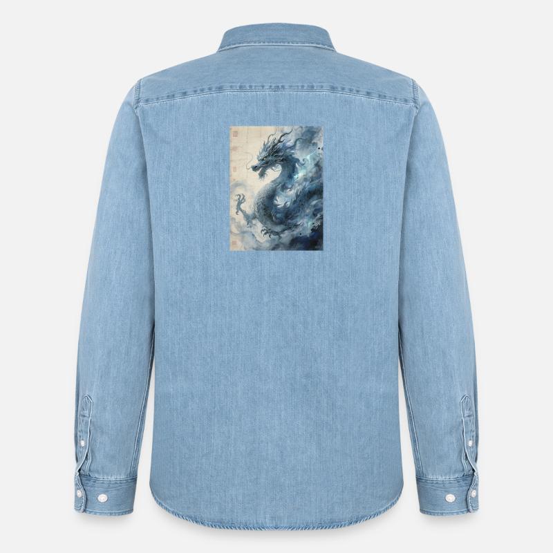 Die Sternennacht: Blauer Drache – Aether - Männer Jeanshemd Organic von Stanley/Stella - verwaschenes Hellblau