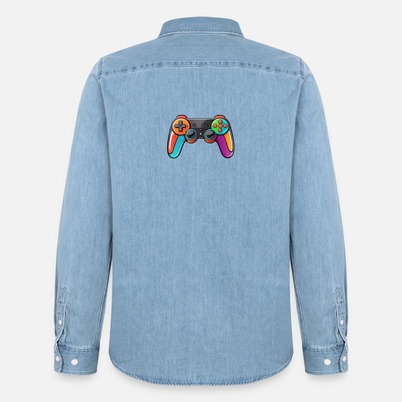 Gamepad Controller Farben Bunt - Männer Jeanshemd Organic von Stanley/Stella - verwaschenes Hellblau