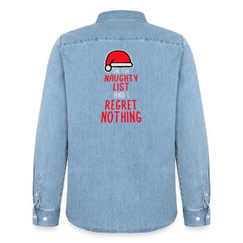 Sur la liste des vilains et ne regrette rien XMas Spruch - Chemise en denim homme bio Stanley/Stella - bleu clair délavé - Dos - AI Model Male 185 light (185cm)