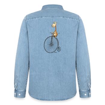 lustiges Hochrad mit Giraffe - Männer Jeanshemd Organic von Stanley/Stella - verwaschenes Hellblau - Hinten - AI Model Male 185 light (185cm)