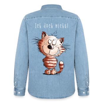 I do not cat I cat motif comic gift - Men’s Organic Denim Shirt by Stanley/Stella - light wash - Back - AI Model Male 185 light (185cm)
