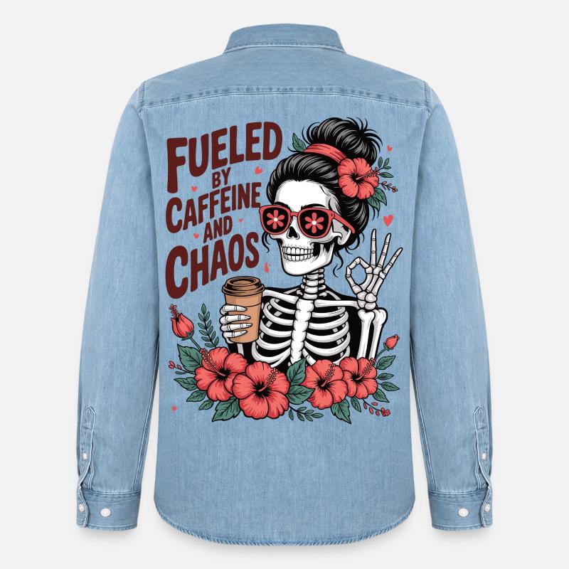 Mutter Koffein Mutter Skelett Kaffee - Männer Jeanshemd Organic von Stanley/Stella - verwaschenes Hellblau