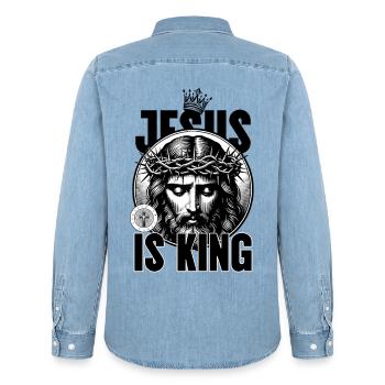 Jesus Is King Crown of Thorns - Men’s Organic Denim Shirt by Stanley/Stella - light wash - Back - AI Model Male 185 light (185cm)