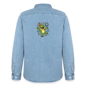 Party-Frosch - Männer Jeanshemd Organic von Stanley/Stella - verwaschenes Hellblau - Hinten - AI Model Male 185 light (185cm)