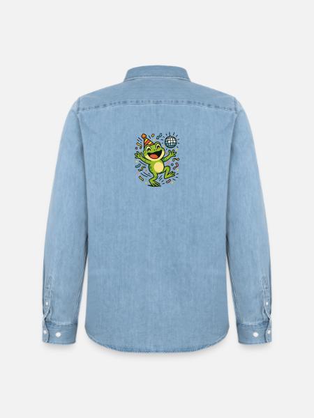 Party Frog - Men’s Organic Denim Shirt by Stanley/Stella - light wash