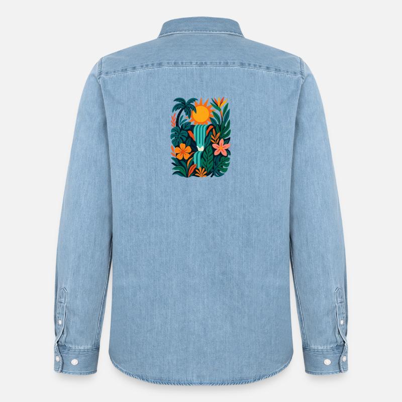 Lebendiger Dschungel - Männer Jeanshemd Organic von Stanley/Stella - verwaschenes Hellblau