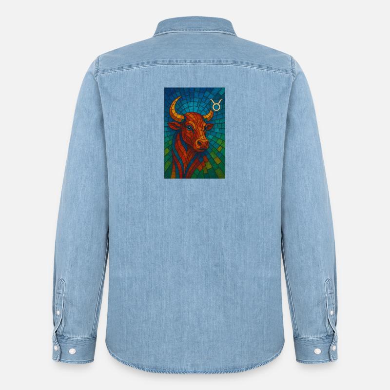 Taurus Stier – Buntes Glasmosaik Sternzeichen - Männer Jeanshemd Organic von Stanley/Stella - verwaschenes Hellblau