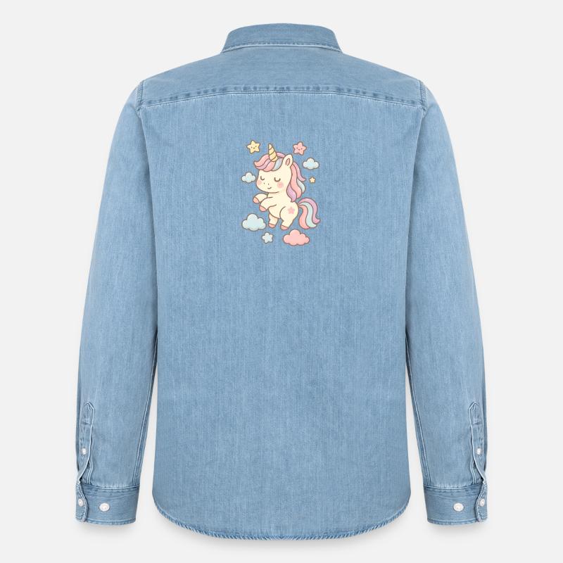 Schöne Einhorn-Illustration mit Pastellmuster - Männer Jeanshemd Organic von Stanley/Stella - verwaschenes Hellblau