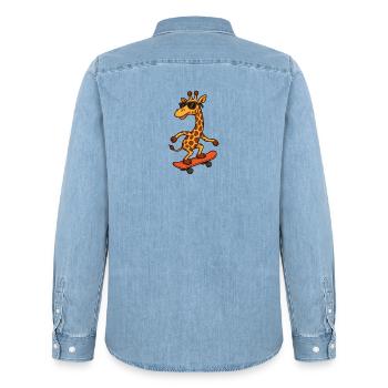 Stylish skateboarding giraffe with sunglasses - Men’s Organic Denim Shirt by Stanley/Stella - light wash - Back - AI Model Male 185 light (185cm)