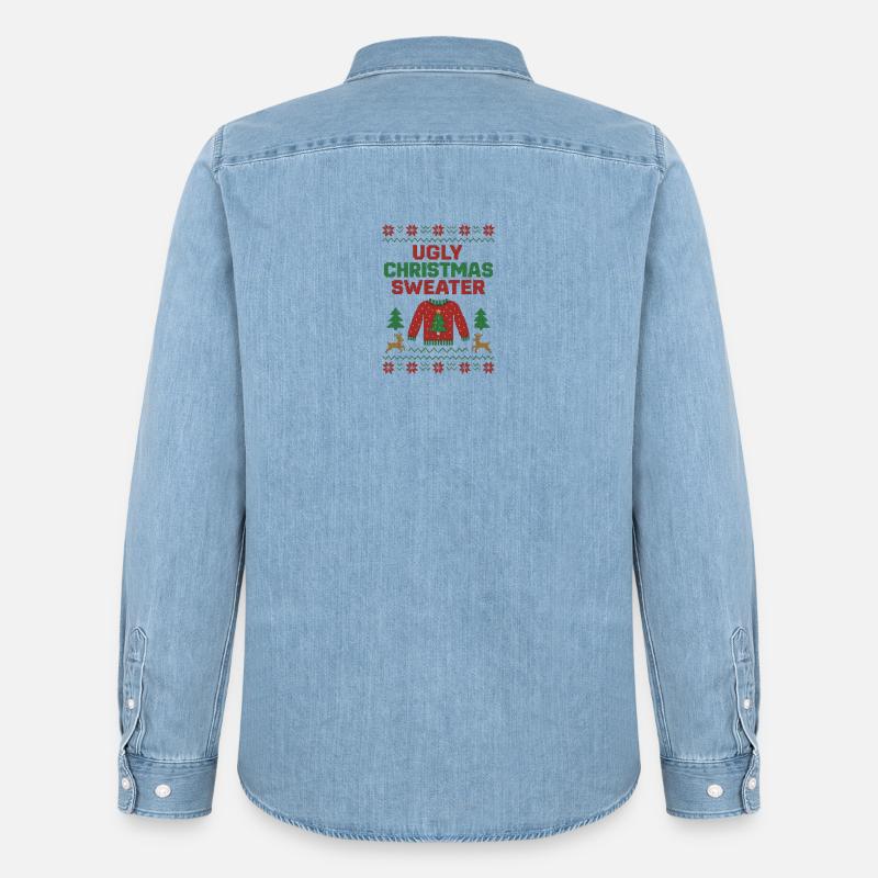 Ugly Christmas Sweater Weihnachtspullover Hässlich - Männer Jeanshemd Organic von Stanley/Stella - verwaschenes Hellblau