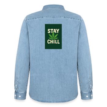 Stay Chill Cannabis Leaf - Men’s Organic Denim Shirt by Stanley/Stella - light wash - Back - AI Model Male 185 light (185cm)