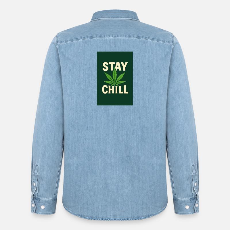 Stay Chill Feuille de Cannabis - Chemise en denim homme bio Stanley/Stella - bleu clair délavé