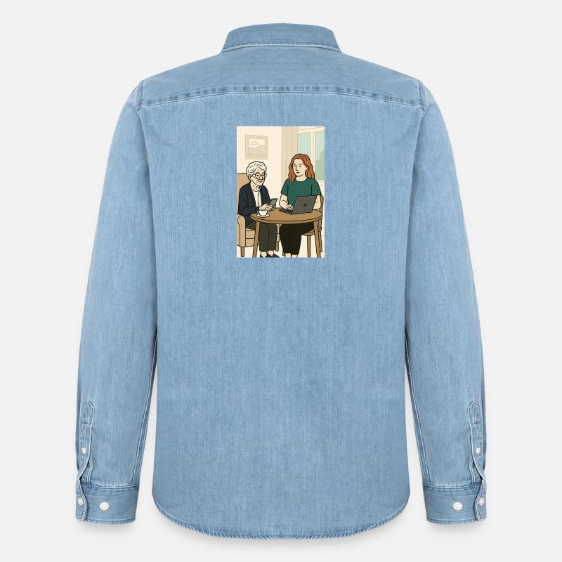 Generationen am Tisch mit Technik - Männer Jeanshemd Organic von Stanley/Stella - verwaschenes Hellblau