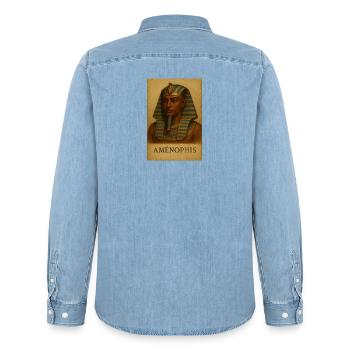 Aménophis Égyptien Héritage - Chemise en denim homme bio Stanley/Stella - bleu clair délavé - Dos - AI Model Male 185 light (185cm)