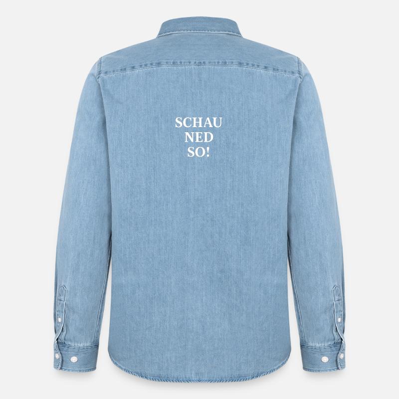 Regarde ça comme ça ! Dicton dialectique - Chemise en denim homme bio Stanley/Stella - bleu clair délavé