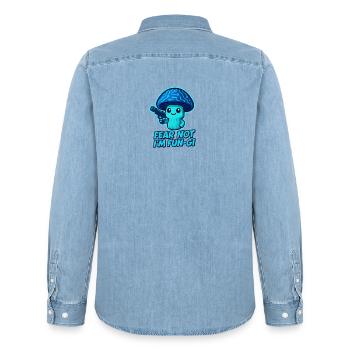 Fungi Robo Mushroom - Men’s Organic Denim Shirt by Stanley/Stella - light wash - Back - AI Model Male 185 light (185cm)