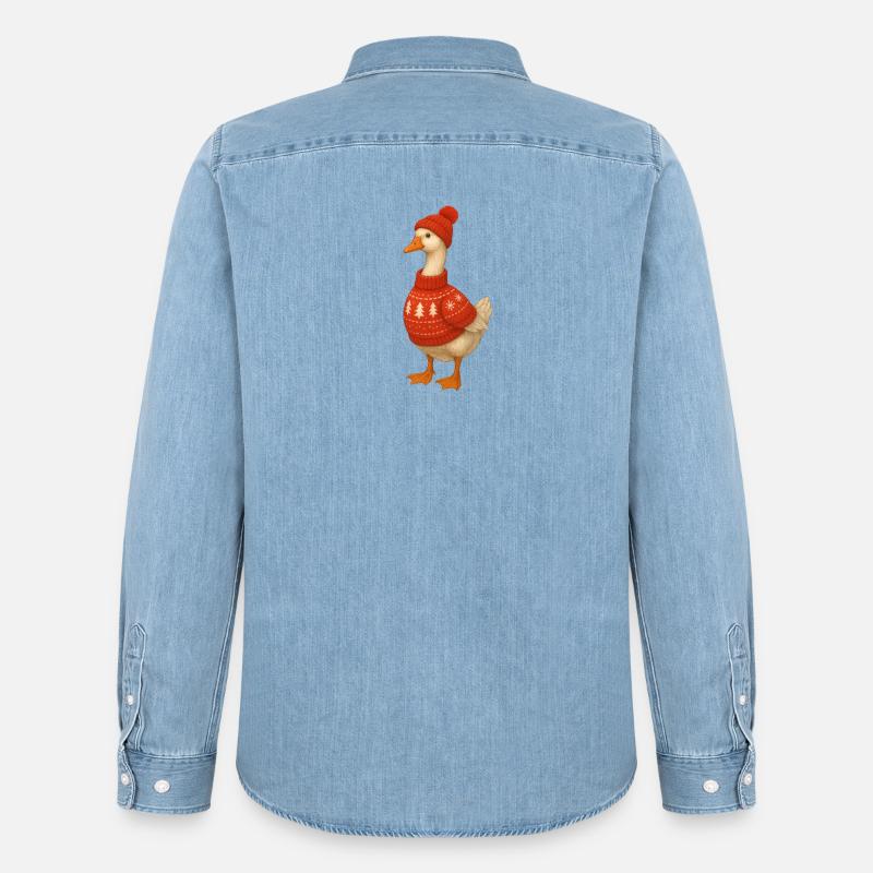 Gans im Strickpullover - Männer Jeanshemd Organic von Stanley/Stella - verwaschenes Hellblau