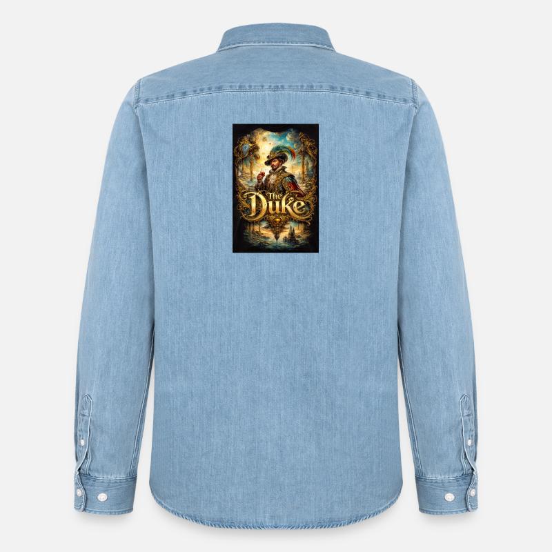 Das Herzogsbarockporträt mit Glas - Männer Jeanshemd Organic von Stanley/Stella - verwaschenes Hellblau