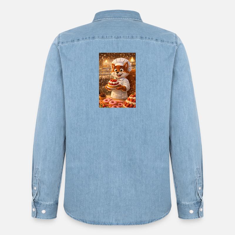 Herr l'écureuil Konditor, Gourmetatmosphäre - Männer Jeanshemd Organic von Stanley/Stella - verwaschenes Hellblau