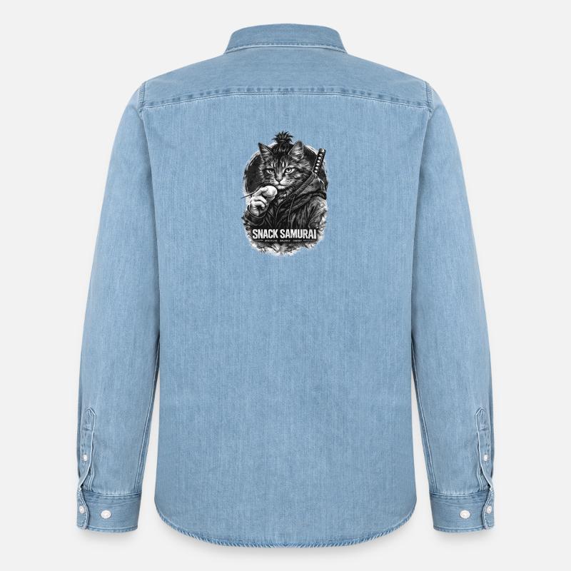 Snack Samurai Katze II - Männer Jeanshemd Organic von Stanley/Stella - verwaschenes Hellblau