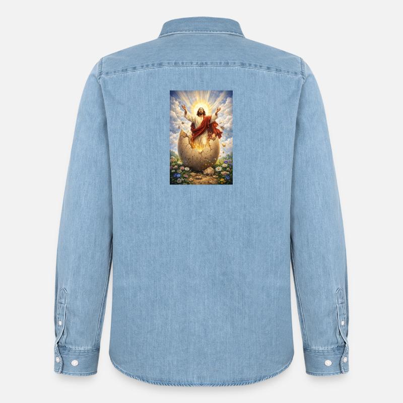 Auferstehung aus Eierbruch - Männer Jeanshemd Organic von Stanley/Stella - verwaschenes Hellblau