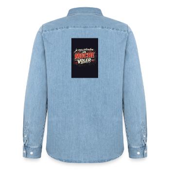 Je veux entendre UN MOCHE VOLER - Chemise en denim homme bio Stanley/Stella - bleu clair délavé - Dos - AI Model Male 185 light (185cm)