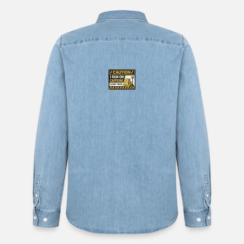 Caffeine Fueled Forklift Patch - Men’s Organic Denim Shirt by Stanley/Stella - light wash