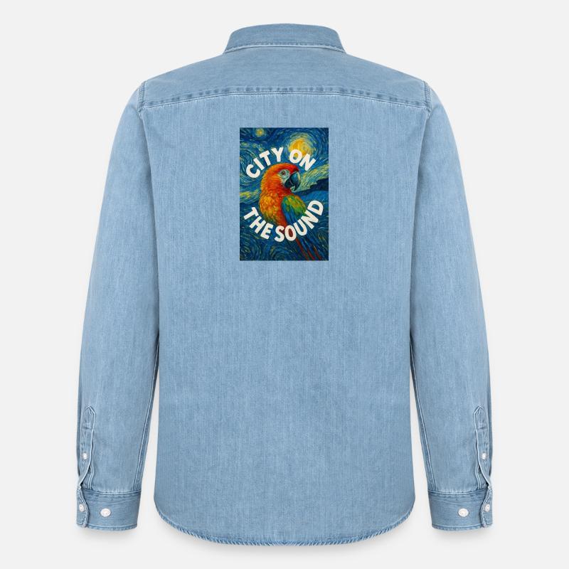 Vibrant_Macaw_Amidst_Swirling_Post-Impressionis - Männer Jeanshemd Organic von Stanley/Stella - verwaschenes Hellblau