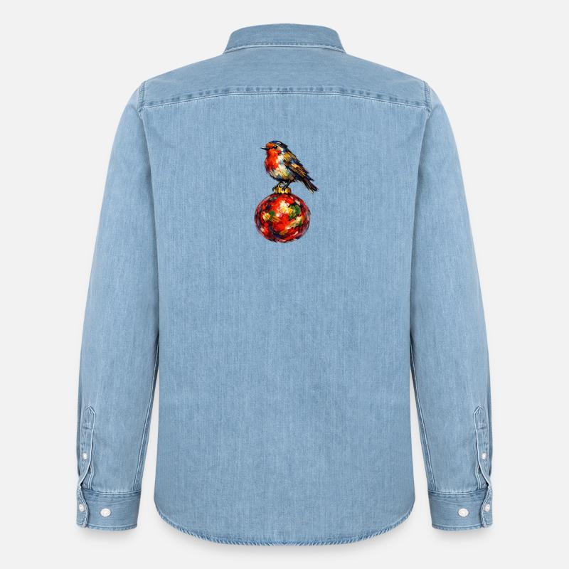 Vogel auf Weihnachtskugel - Männer Jeanshemd Organic von Stanley/Stella - verwaschenes Hellblau