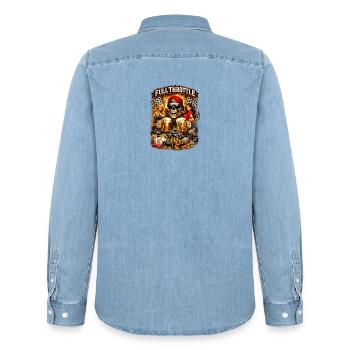 Full Throttle Skull Motorcycle Party - Men’s Organic Denim Shirt by Stanley/Stella - light wash - Back - AI Model Male 185 light (185cm)