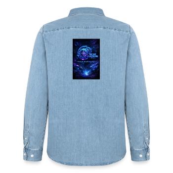 arcane_clockwork_poster_Neon_citate - Chemise en denim homme bio Stanley/Stella - bleu clair délavé - Dos - AI Model Male 185 light (185cm)