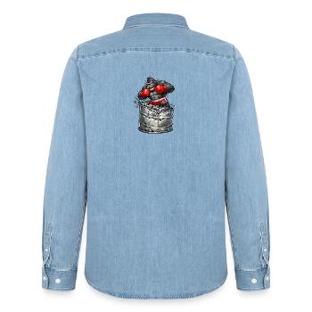 Gorille boxeur sortant du baril - Chemise en denim homme bio Stanley/Stella - bleu clair délavé - Dos - AI Model Male 185 light (185cm)