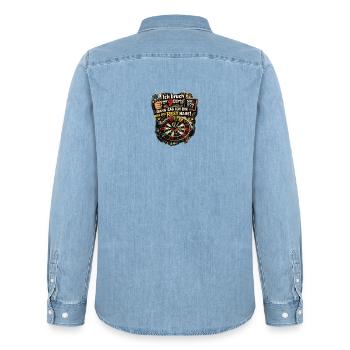 Nur 9 Darts Rest Bleibt - Männer Jeanshemd Organic von Stanley/Stella - verwaschenes Hellblau - Hinten - AI Model Male 185 light (185cm)