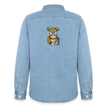 Illustration égyptienne de Mau Mom - Chemise en denim homme bio Stanley/Stella - bleu clair délavé - Dos - AI Model Male 185 light (185cm)