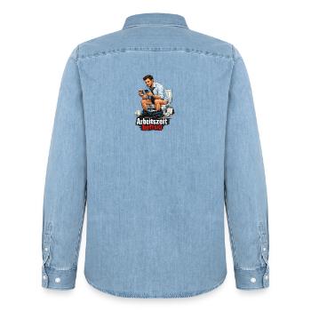 Arbeitszeit Betrug Satire - Männer Jeanshemd Organic von Stanley/Stella - verwaschenes Hellblau - Hinten - AI Model Male 185 light (185cm)