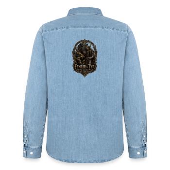 Fenrir & Tyr: Verrat und Mut - Männer Jeanshemd Organic von Stanley/Stella - verwaschenes Hellblau - Hinten - AI Model Male 185 light (185cm)