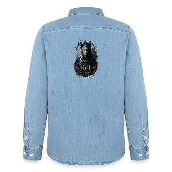 Zwischen Leben und Tod  - Männer Jeanshemd Organic von Stanley/Stella - verwaschenes Hellblau - Hinten - AI Model Male 185 light (185cm)