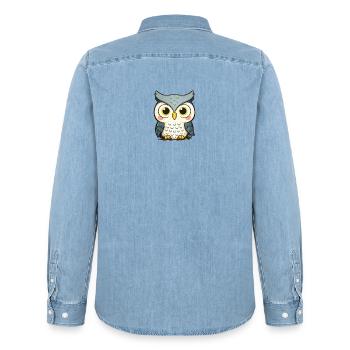 Cuddly owl illustration - Men’s Organic Denim Shirt by Stanley/Stella - light wash - Back - AI Model Male 185 light (185cm)